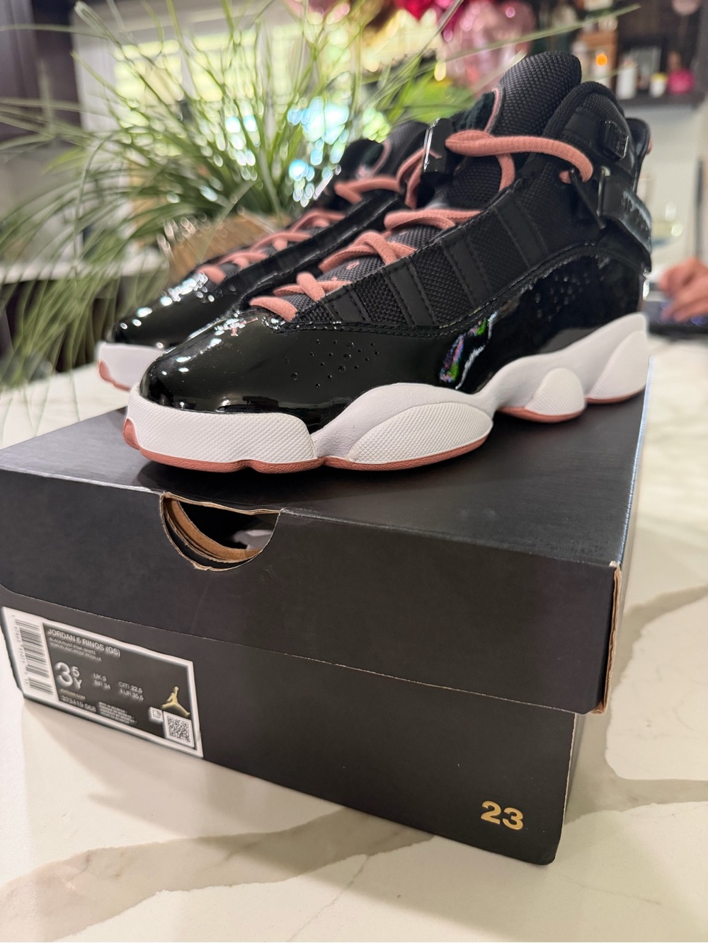 Jordan Black Patent Sneakers with Pink Accents